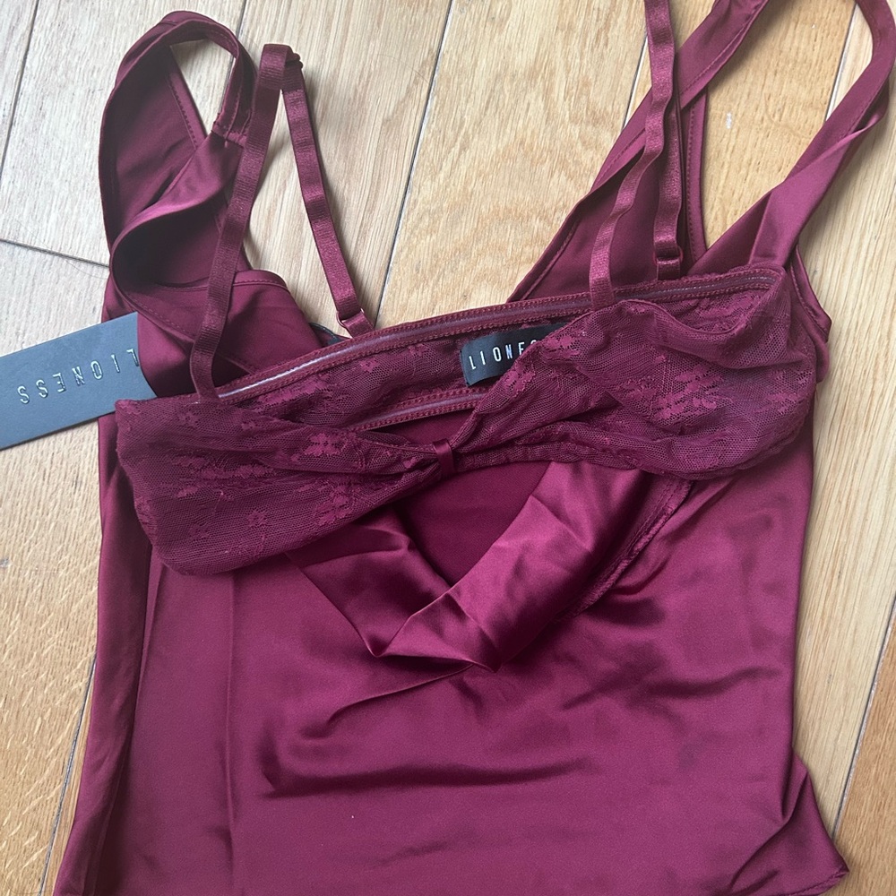 Lioness Burgundy Satin Lingerie Set